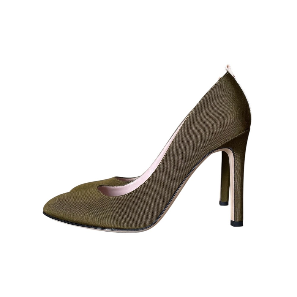 SJP Sarah Jessica Parker Lady Olive Green Grosgrain Almond Toe Pumps EU 37 $350 - Picture 2 of 9